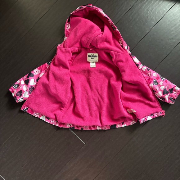 Oshkosh B'gosh toddler girl pink heart lightly lined hooded jacket size 24M EUC - Picture 3 of 4